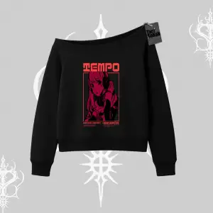 Kayık Yaka Sweatshirt Anime Waifu Kırmızı Grafik Desenli