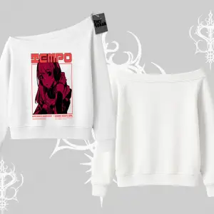 Kayık Yaka Sweatshirt Anime Waifu Kırmızı Grafik Desenli