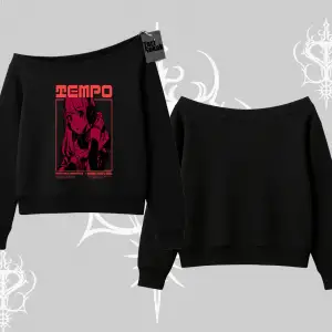 Kayık Yaka Sweatshirt Anime Waifu Kırmızı Grafik Desenli