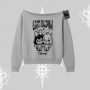 Kayık Yaka Sweatshirt Best Friends Forever Baskılı Sevimli Tasarım