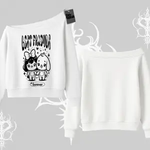 Kayık Yaka Sweatshirt Best Friends Forever Baskılı Sevimli Tasarım