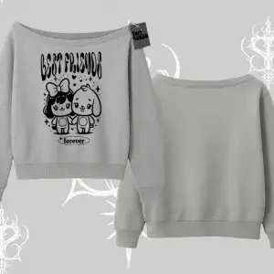 Kayık Yaka Sweatshirt Best Friends Forever Baskılı Sevimli Tasarım