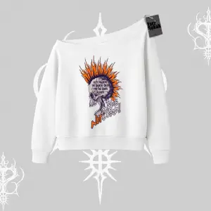 Kayık Yaka Sweatshirt Burning Skull Rebel Street Anthem