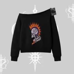 Kayık Yaka Sweatshirt Burning Skull Rebel Street Anthem