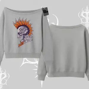 Kayık Yaka Sweatshirt Burning Skull Rebel Street Anthem