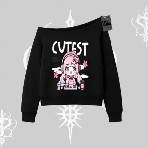 Kayık Yaka Sweatshirt Cute Anime Gamer Girl Baskılı