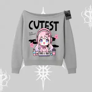 Kayık Yaka Sweatshirt Cute Anime Gamer Girl Baskılı