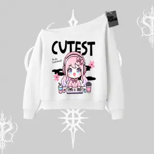 Kayık Yaka Sweatshirt Cute Anime Gamer Girl Baskılı