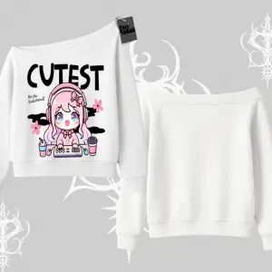 Kayık Yaka Sweatshirt Cute Anime Gamer Girl Baskılı