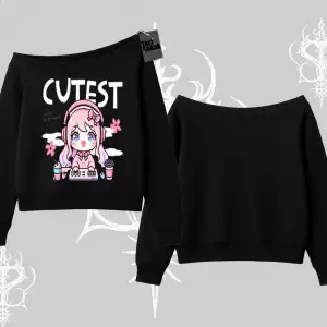 Kayık Yaka Sweatshirt Cute Anime Gamer Girl Baskılı