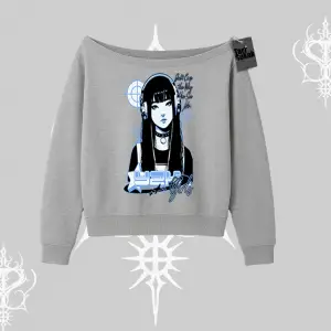 Kayık Yaka Sweatshirt Cyber Y2K Anime Girl Street Sound Aesthetic