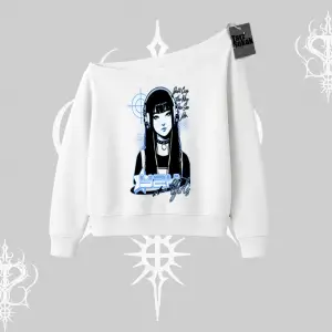 Kayık Yaka Sweatshirt Cyber Y2K Anime Girl Street Sound Aesthetic