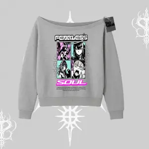 Kayık Yaka Sweatshirt Fearless Soul Anime Kolaj Baskılı