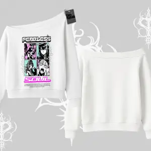 Kayık Yaka Sweatshirt Fearless Soul Anime Kolaj Baskılı