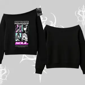 Kayık Yaka Sweatshirt Fearless Soul Anime Kolaj Baskılı