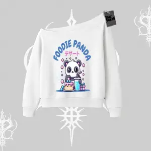 Kayık Yaka Sweatshirt Foodie Panda Tatlı ve Sevimli Panda Baskılı