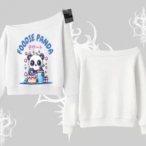 Kayık Yaka Sweatshirt Foodie Panda Tatlı ve Sevimli Panda Baskılı