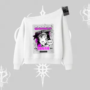 Kayık Yaka Sweatshirt Games Schoolgirl Anime Baskılı