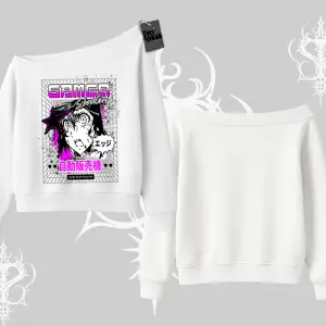 Kayık Yaka Sweatshirt Games Schoolgirl Anime Baskılı