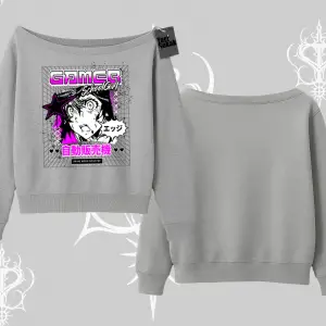 Kayık Yaka Sweatshirt Games Schoolgirl Anime Baskılı