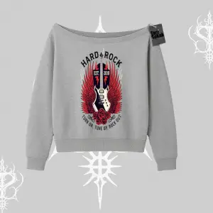 Kayık Yaka Sweatshirt Hard Rock Winged Guitar Rebellion