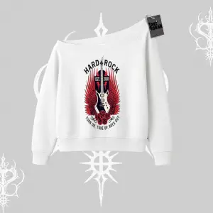 Kayık Yaka Sweatshirt Hard Rock Winged Guitar Rebellion