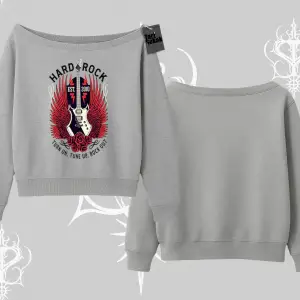 Kayık Yaka Sweatshirt Hard Rock Winged Guitar Rebellion
