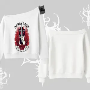 Kayık Yaka Sweatshirt Hard Rock Winged Guitar Rebellion
