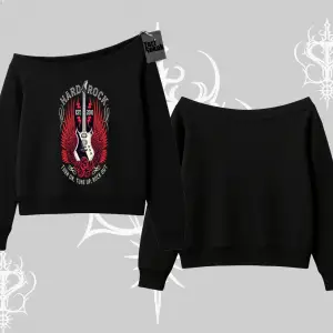 Kayık Yaka Sweatshirt Hard Rock Winged Guitar Rebellion