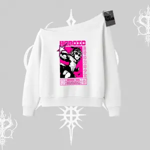 Kayık Yaka Sweatshirt Heroic Anime Girl Japon Stil Grafik Baskılı