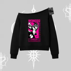 Kayık Yaka Sweatshirt Heroic Anime Girl Japon Stil Grafik Baskılı