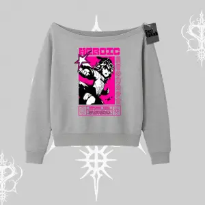 Kayık Yaka Sweatshirt Heroic Anime Girl Japon Stil Grafik Baskılı
