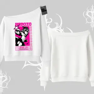 Kayık Yaka Sweatshirt Heroic Anime Girl Japon Stil Grafik Baskılı