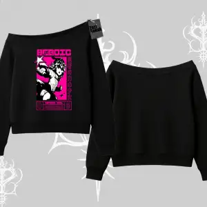 Kayık Yaka Sweatshirt Heroic Anime Girl Japon Stil Grafik Baskılı