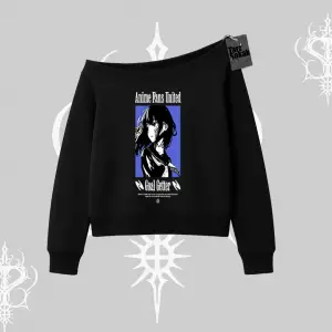 Kayık Yaka Sweatshirt Oversize Anime Kız Baskılı