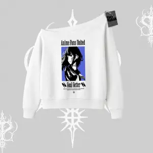 Kayık Yaka Sweatshirt Oversize Anime Kız Baskılı