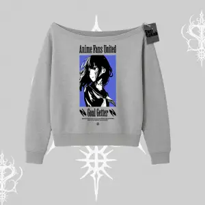 Kayık Yaka Sweatshirt Oversize Anime Kız Baskılı