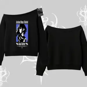 Kayık Yaka Sweatshirt Oversize Anime Kız Baskılı