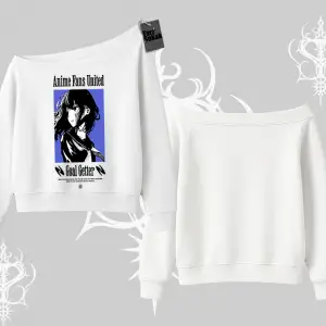 Kayık Yaka Sweatshirt Oversize Anime Kız Baskılı
