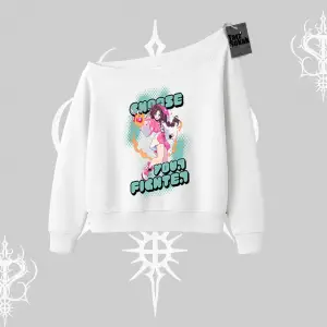 Kayık Yaka Sweatshirt Oversize  Anime Kız Desenli Japon Stil