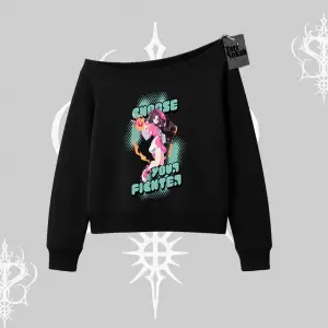 Kayık Yaka Sweatshirt Oversize  Anime Kız Desenli Japon Stil