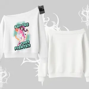 Kayık Yaka Sweatshirt Oversize  Anime Kız Desenli Japon Stil