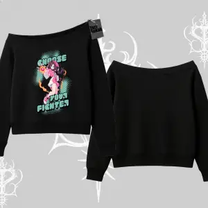Kayık Yaka Sweatshirt Oversize  Anime Kız Desenli Japon Stil