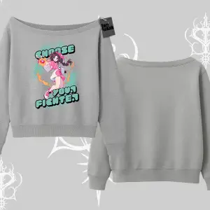 Kayık Yaka Sweatshirt Oversize  Anime Kız Desenli Japon Stil