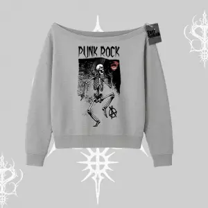 Kayık Yaka Sweatshirt Punk Rock Chaos Skeleton Riot