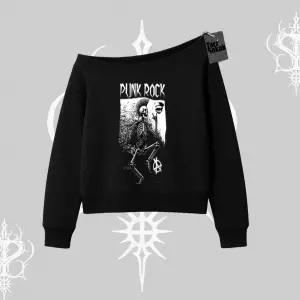 Kayık Yaka Sweatshirt Punk Rock Chaos Skeleton Riot