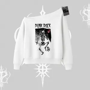 Kayık Yaka Sweatshirt Punk Rock Chaos Skeleton Riot