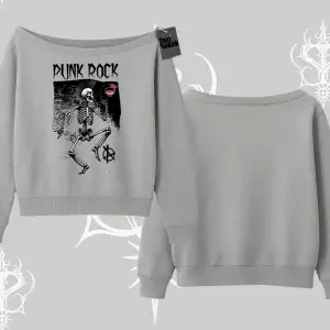 Kayık Yaka Sweatshirt Punk Rock Chaos Skeleton Riot