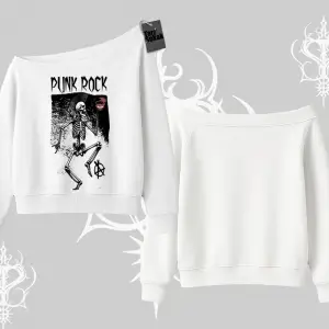 Kayık Yaka Sweatshirt Punk Rock Chaos Skeleton Riot