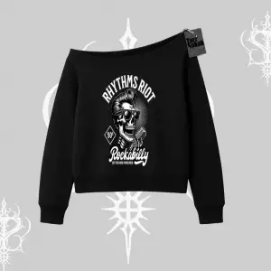 Kayık Yaka Sweatshirt Rhythms Riot Vintage Rockabilly Skull Street Aesthetic